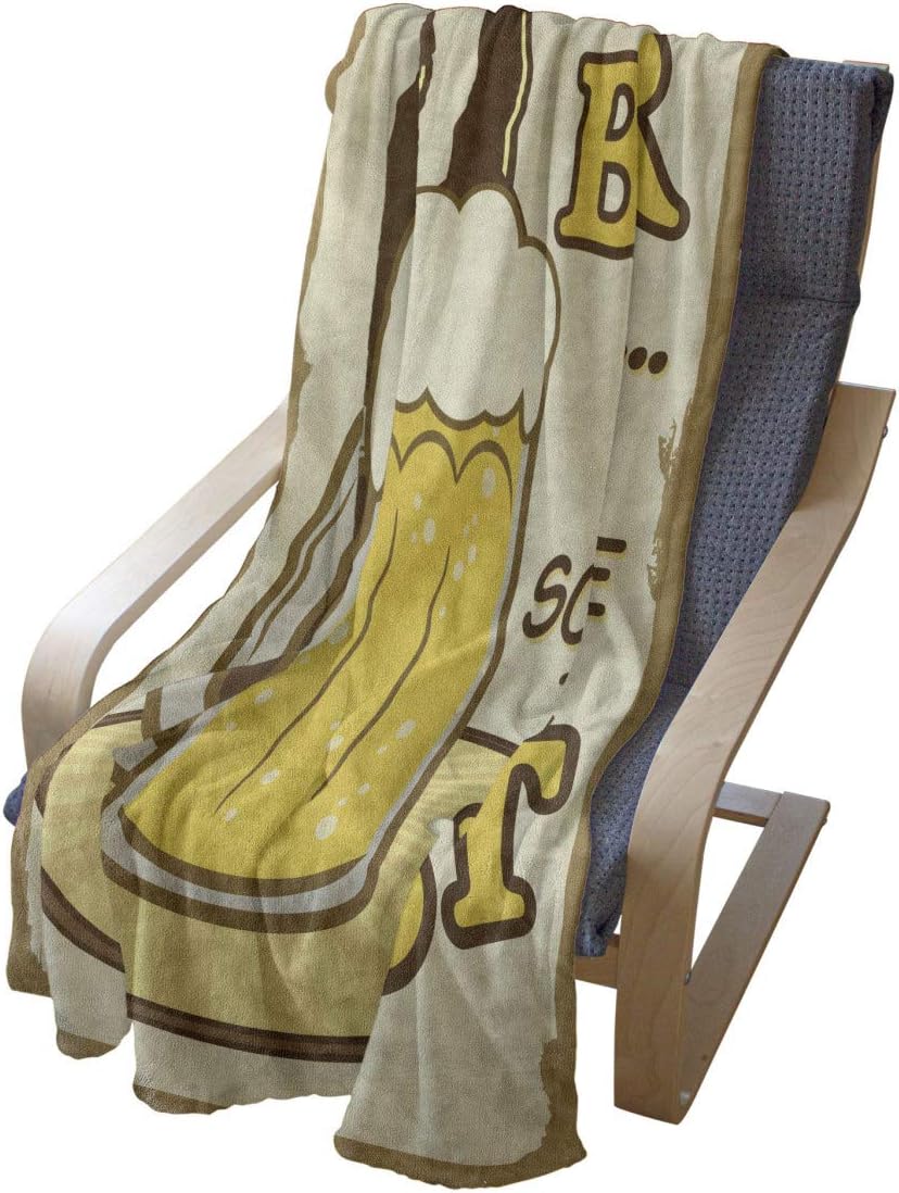 Lunarable 1950s Throw Blanket, We Can't Serve All The Beer in Town We Serve The Best Vintage Grunge Art, Flannel Fleece Accent Piece Soft Couch Cover for Adults, 60" x 80", Sepia Mustard Cream