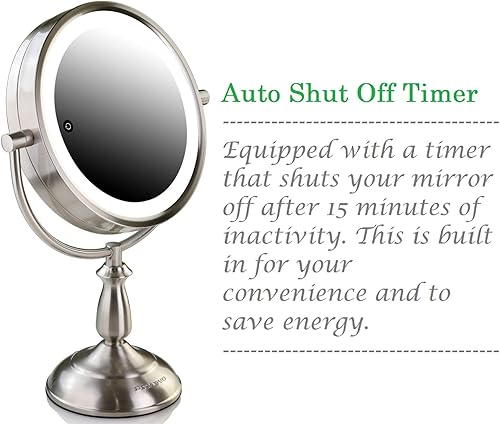 Miniatura 3 de Ovente Espejo de maquillaje de mesa iluminado de 7.5 pulgadas, lupa 1X y 10X, LED redondo giratorio de doble cara, táctil inteligente de 3 tonos,