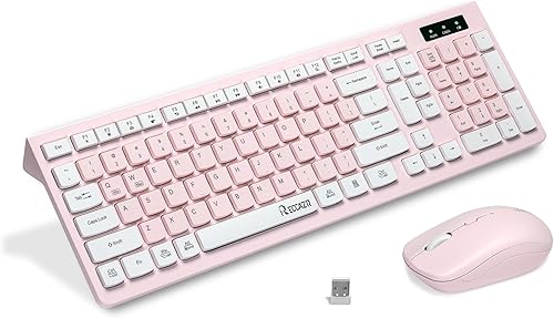 Reccazr - Combo de teclado y mouse inalámbricos, teclado y mouse de tamaño completo 2.4G, inalámbrico, mouse ajustable de 3 DPI, teclado de doble