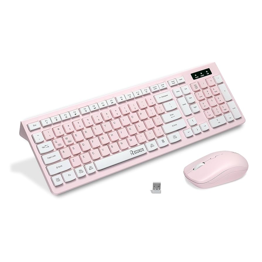 Reccazr カスタマイズ可能キーボード ピンク Amazon.com: Wireless Keyboard and Mouse Combo, Reccazr 2.4G