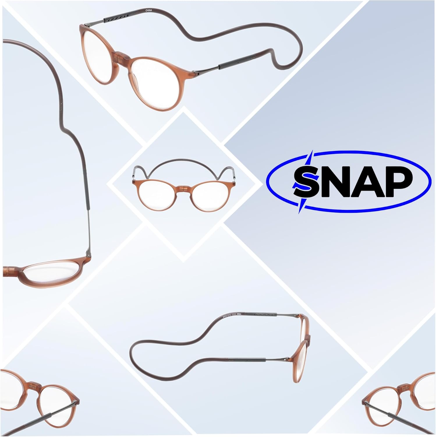 Calabria SP04 Snap Magnetic Reading Glasses Blue Light Blocking Adjustable Temples Around Neck Hanging Readers Computer Work