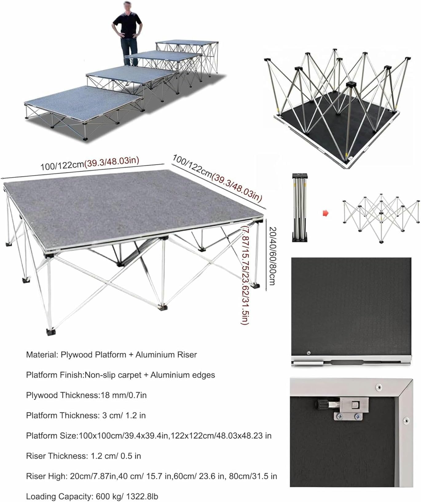 Plataforma Plegable para espectáculos con Plataformas modulares y conectables, Apta para Diversos Eventos, de diseño portátil, Ideal para conciertos y espectáculos al Aire Libre, con Altura