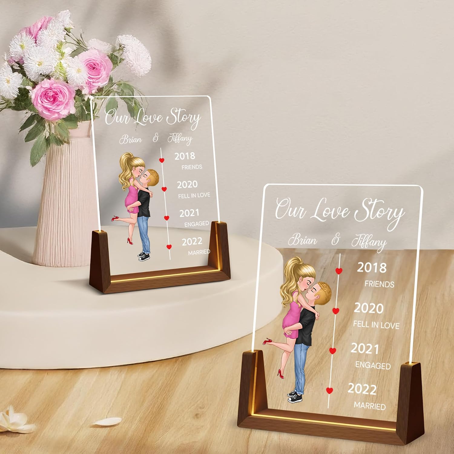 GOSSBY Transparent Custom Plaque Our Love Story Plaque Custom Gifts - Acrylic Song Plaque with Picture - Personalized Gifts for Boyfriend Girlfriend Couple - Customized Valentines Day Gifts for Him He