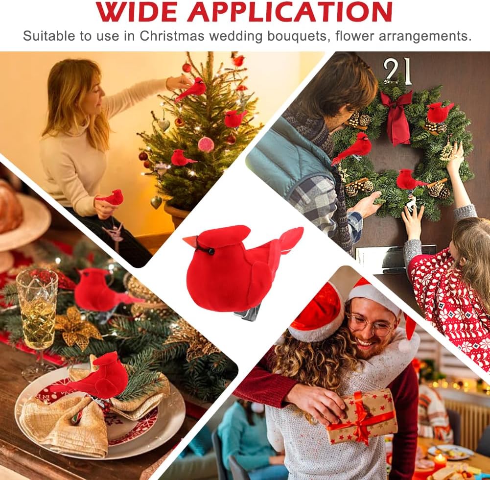 20PCS Christmas Mini Cardinal Clip on Tree Ornaments Bird Decorations, Small Red Artificial Birds Foam Feather Birds for DIY Crafts Christmas Tree Gardening Wreath Decoration(Red) - Image 7