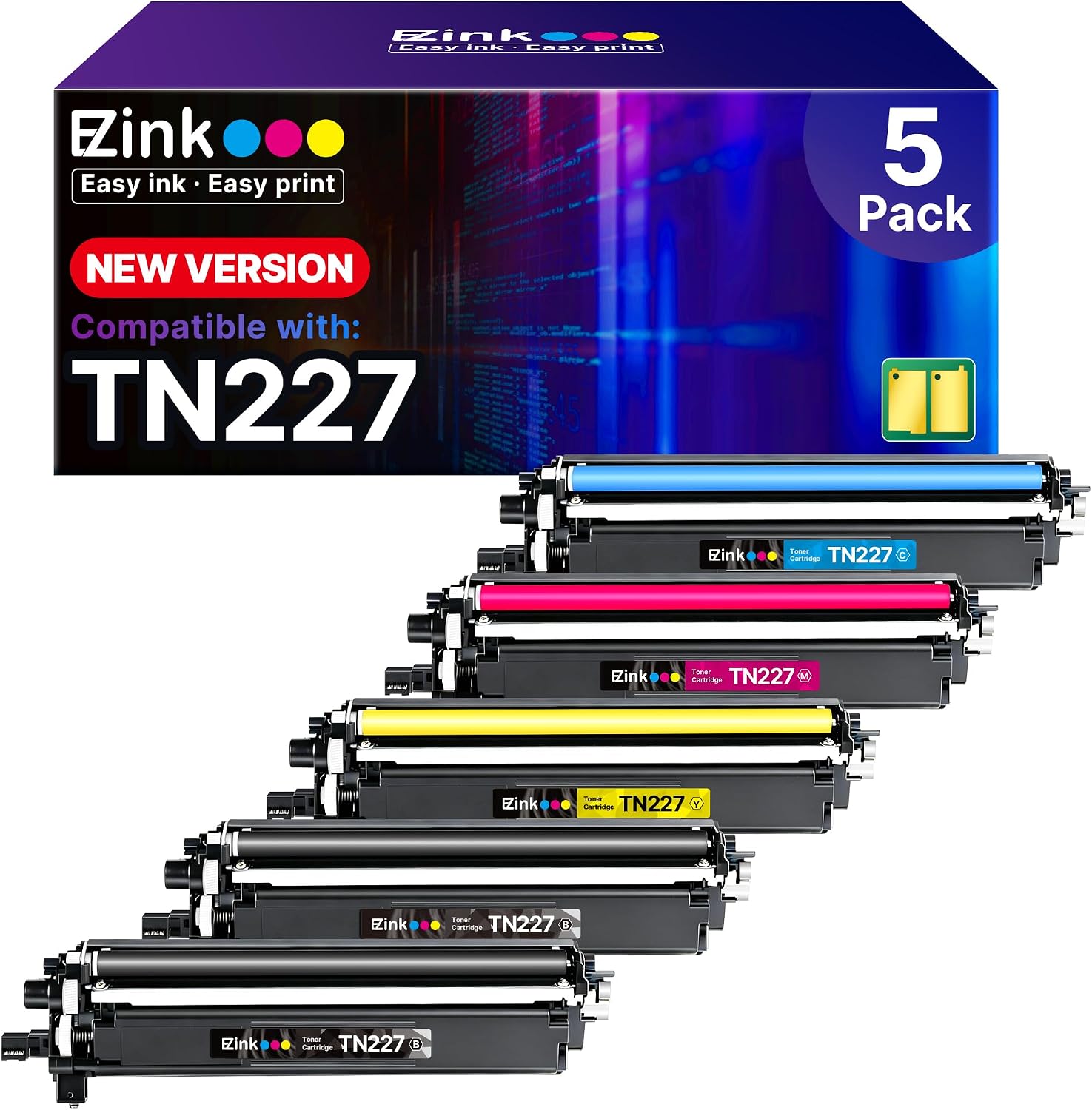 E-Z Ink TN227 Compatible Toner Cartridge Replacement for TN-227BK/C/M/Y High Yield Brother TN227 Toner TN 227 TN-223BK/C/M/Y for HL-L3270CDW HL-L3290CDW MFC-L3770CDW MFC-L3750CDW HL-L3210CW (5 Pack)