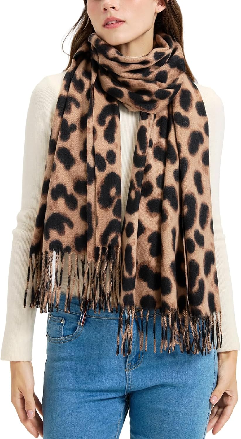 Winter Pashmina Scarf Shawl-Super Soft Warm Fashion Leopard Pashmina Wrap for Women Travel