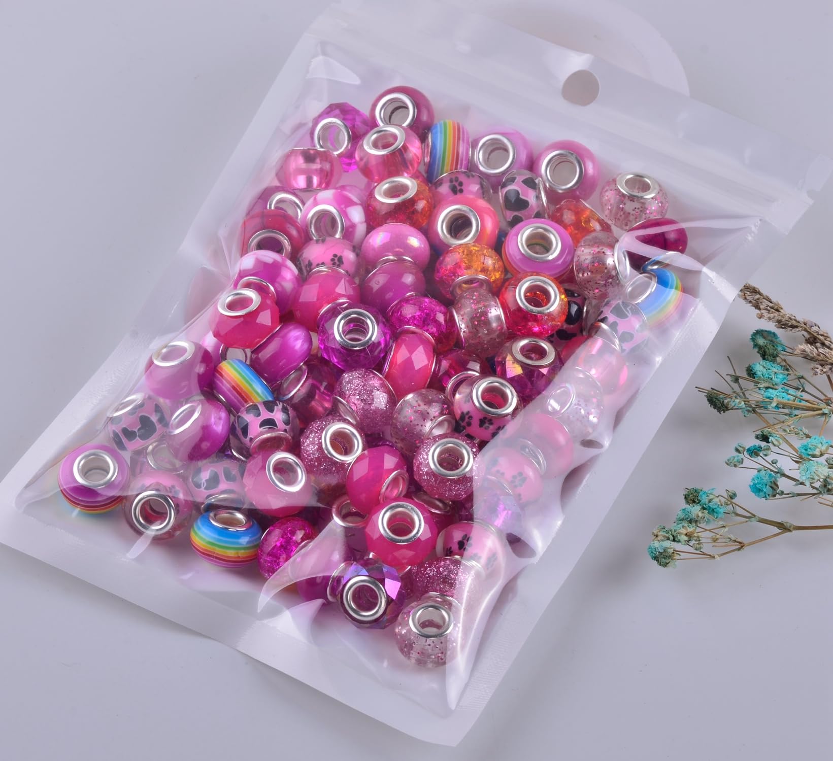 Cuentas de agujero grande para hacer joyas, 100 cuentas europeas de 15 mm para bolígrafos, cuentas espaciadoras de cristal de Murano para manualidades, decoración de estacas