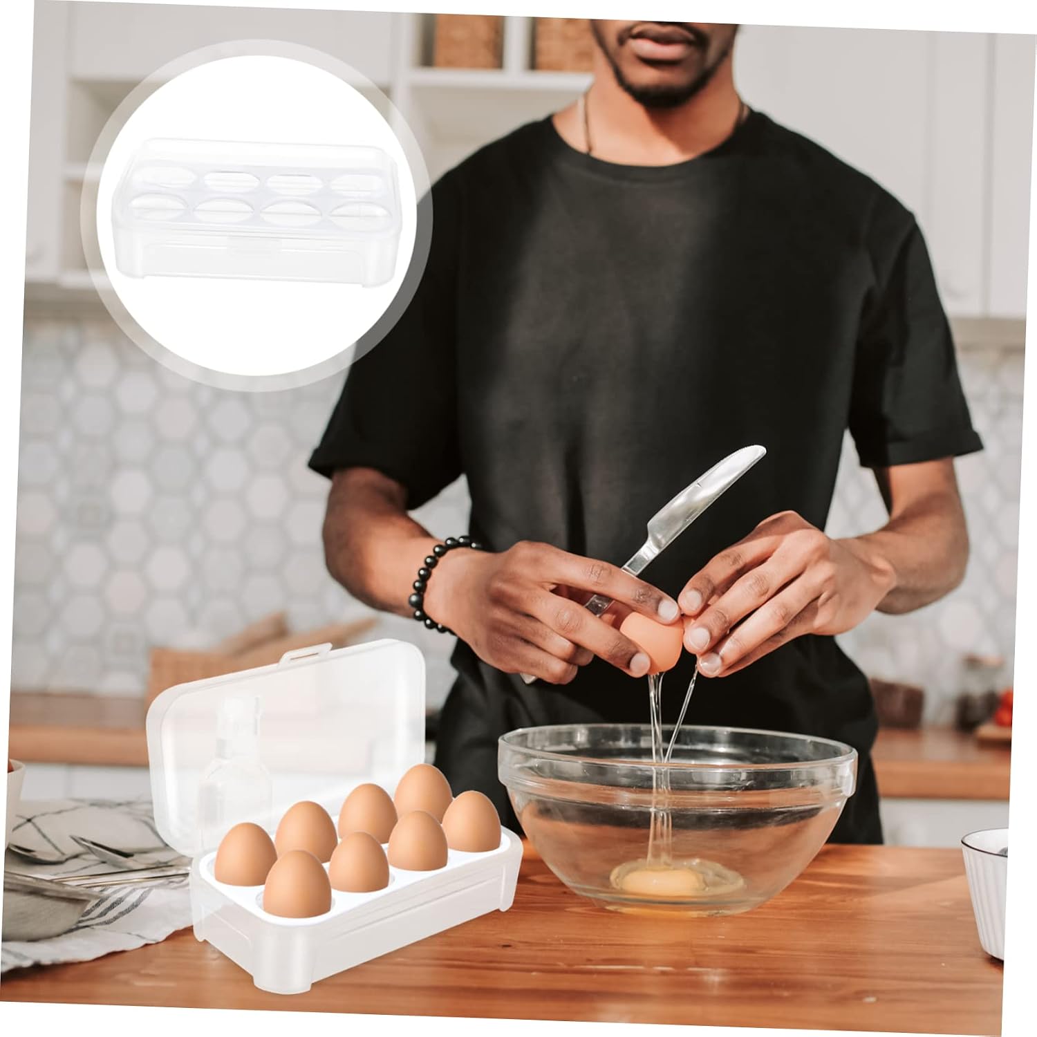 Portable Egg Storage Box Container Material for Refrigerator Camping and Picnic Use Special Lock Design for Secure Storage White