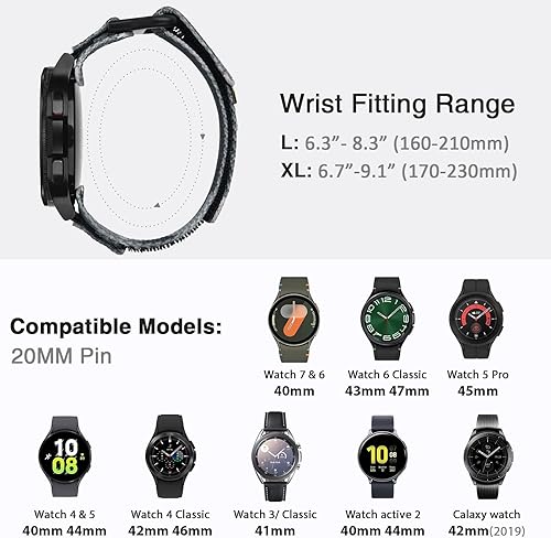 Miniatura 5 de Nereides Correa compatible con Samsung Galaxy Watch 7, 6, 5, 4, 1.575 pulgadas, 1.732 pulgadas, Watch 6 4 ClassicWatch 5 ProWatch 3 Classic de 1.614