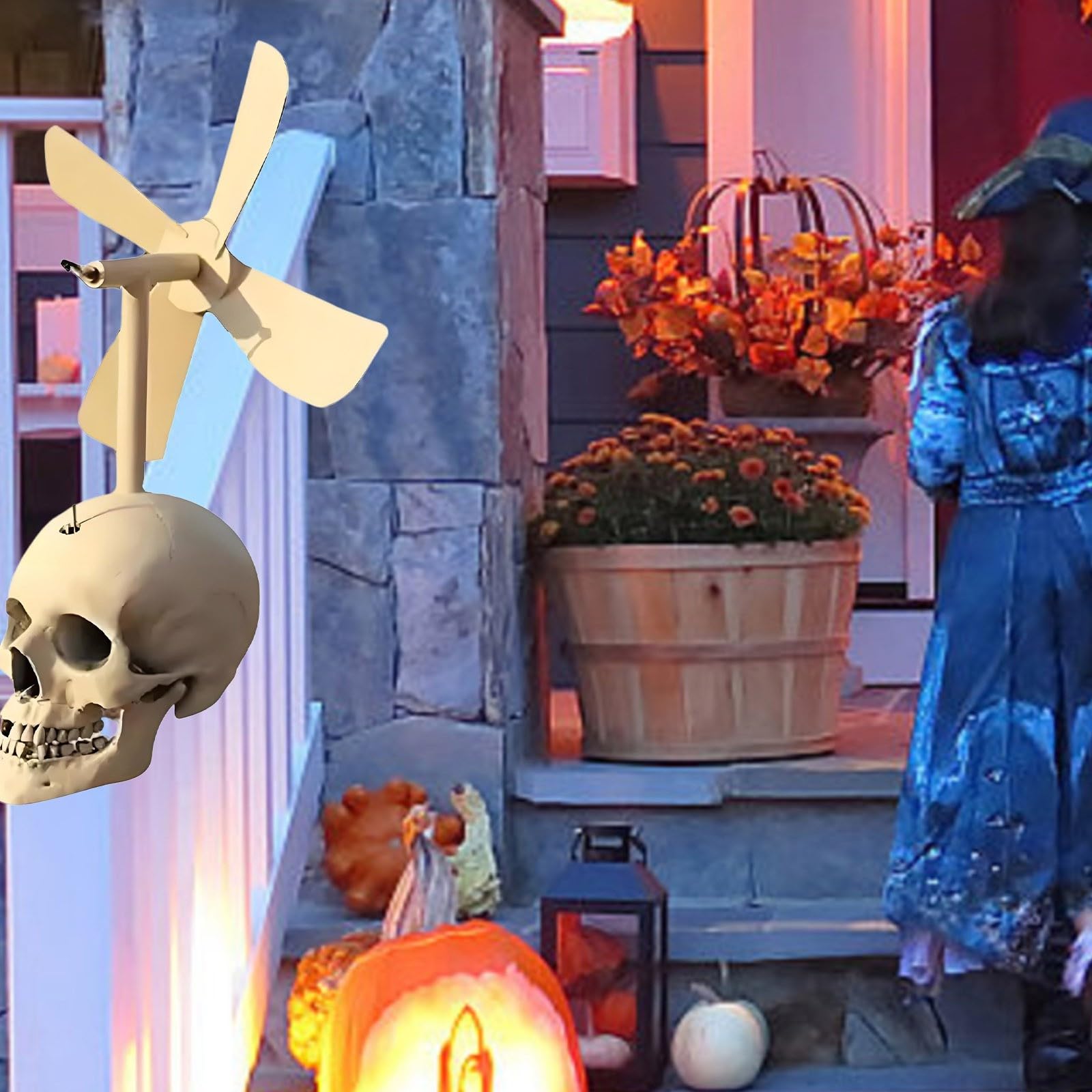 2026 Windmühlen-Garten-Metall-Halloween-Outdoor-Skulptur für Terrasse (White, 45cm)