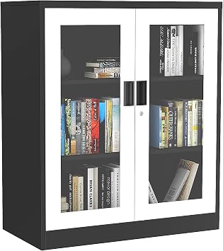 Glass Door Locker, Kitchen Cabinet, Bathroom Cabinet, Black+White