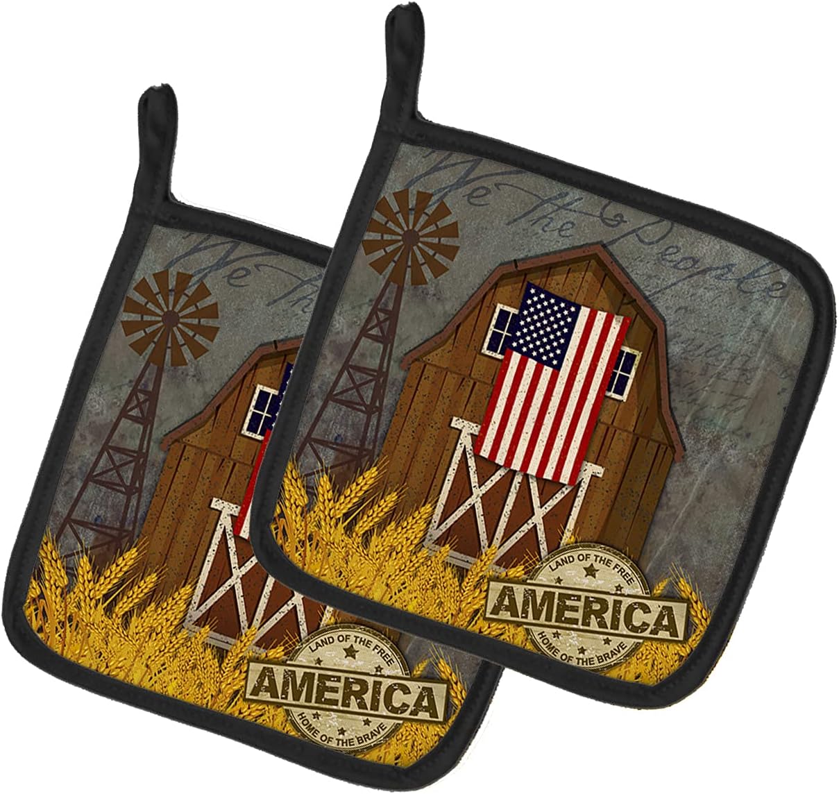 Caroline's Treasures VHA3036PTHD Patriotic Barn Land of America Pair of Pot Holders Kitchen Heat Resistant Pot Holders Sets Oven Hot Pads for Cooking Baking BBQ, 7 1/2 x 7 1/2