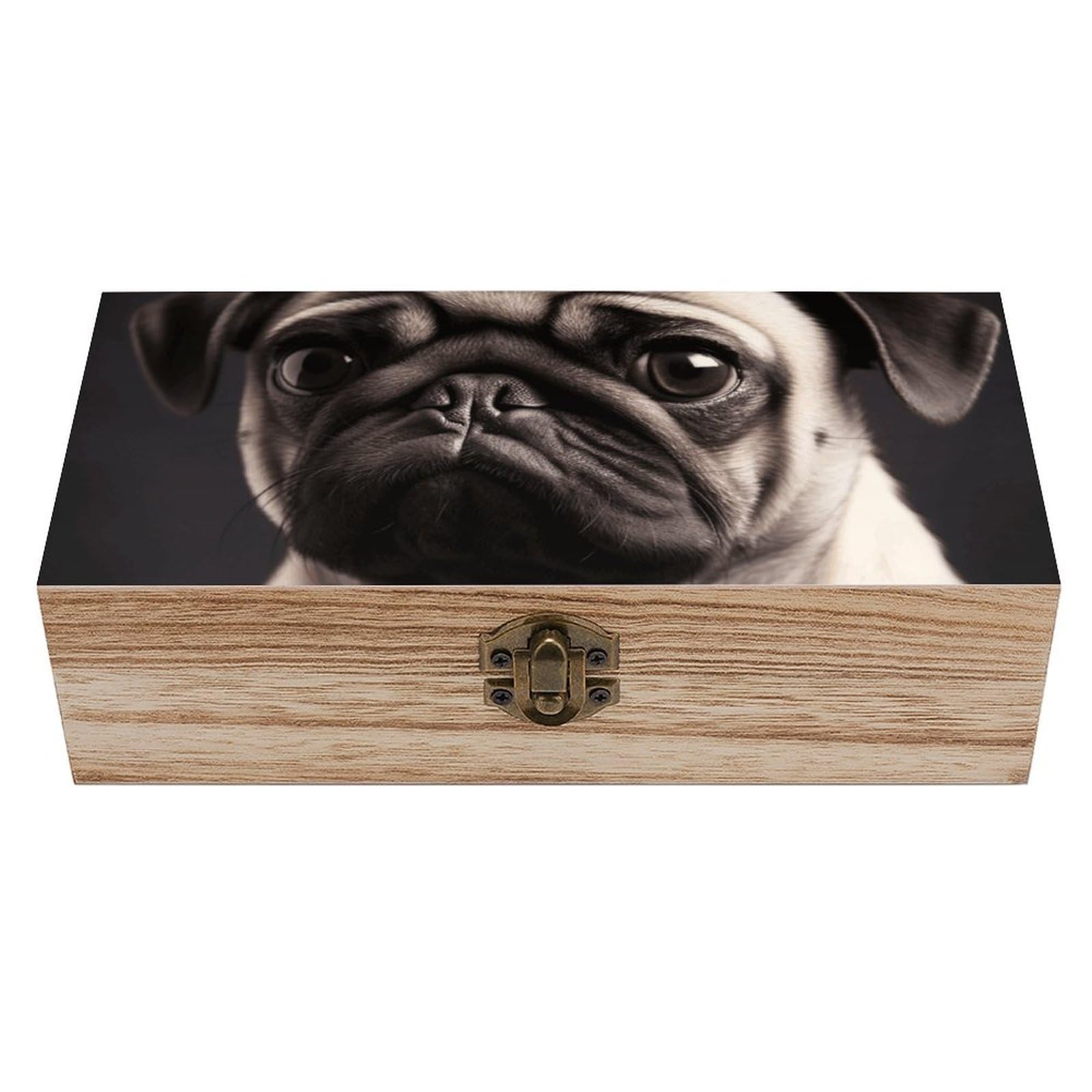 LZQPOEAS Pug Wooden Storage Box Small Decorative Box with Hinged Lid Handmade Elegant Keepsake Storage Box for Jewelry, Photos, Trinkets, Letter Gifts, Small Heirlooms