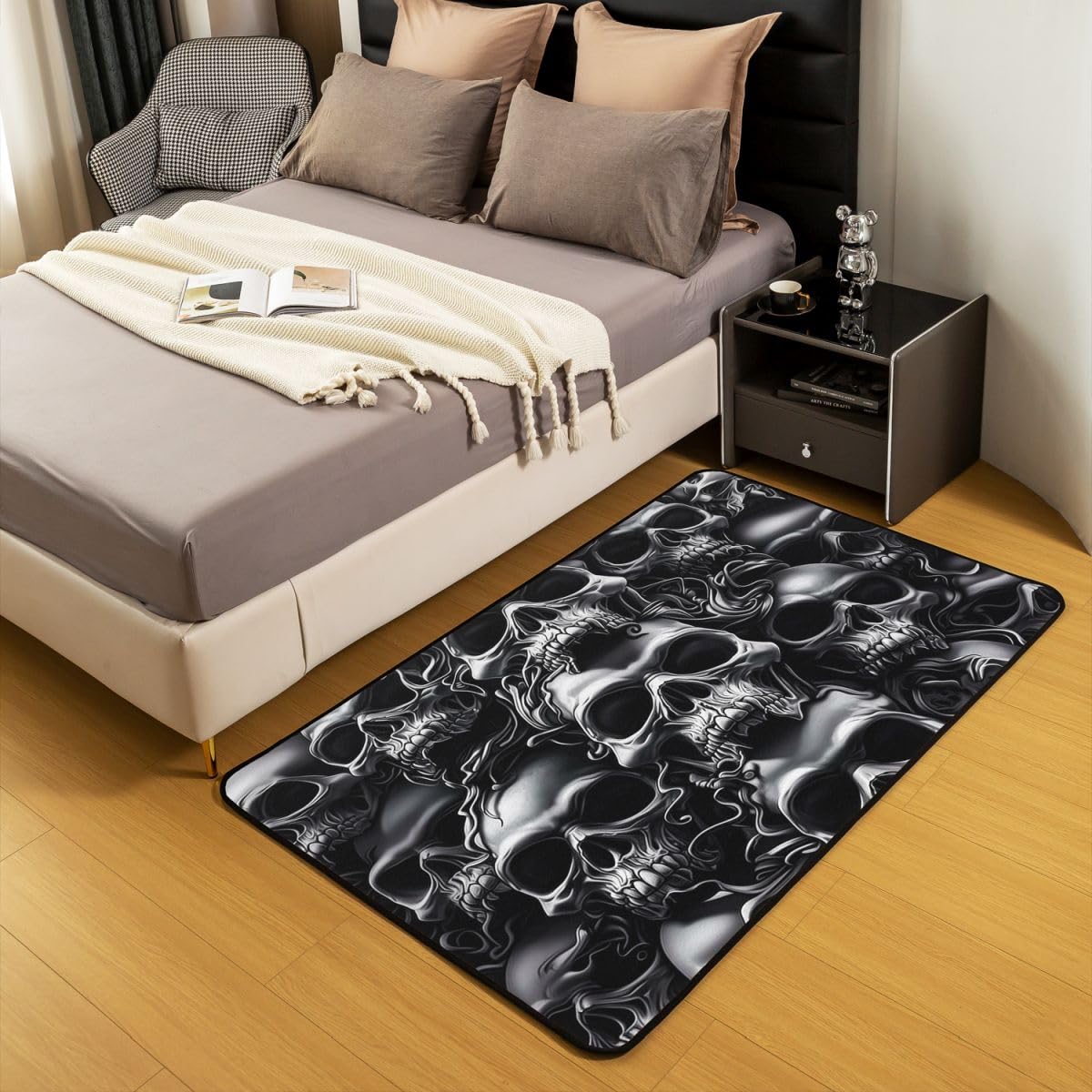 Loussiesd Tapis de Salon 100x150cm Crâne à Sucre Tapis Chambre Dark Gothique Art Moderne,Doux,Lavable Goth Idéal pour Salon et Chambre Antidérapant