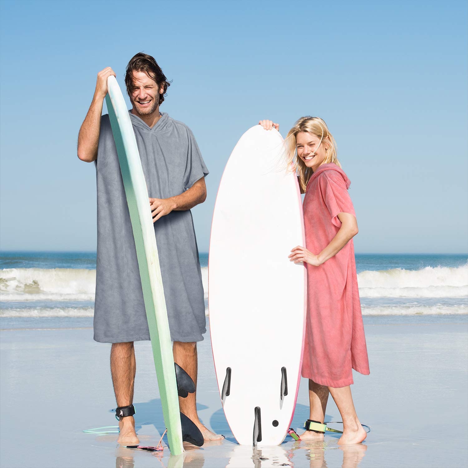 Kato Tirrinia Ponczo surfingowe z mikrofibry, frotte, ponczo kąpielowe, szlafrok, do sauny, dla kobiet i mężczyzn, duże ponczo surfingowe, ponczo plażowe, ręcznik plażowy, ręcznik z kapturem, sportowy