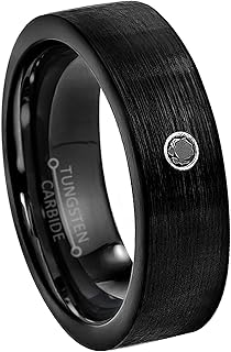 Jewelry Avalanche 0.07ct Black Diamond Tungsten Ring - 7MM Comfort Fit Brushed Finish Black Pipe Cut Tungsten Carbide Wedding Band