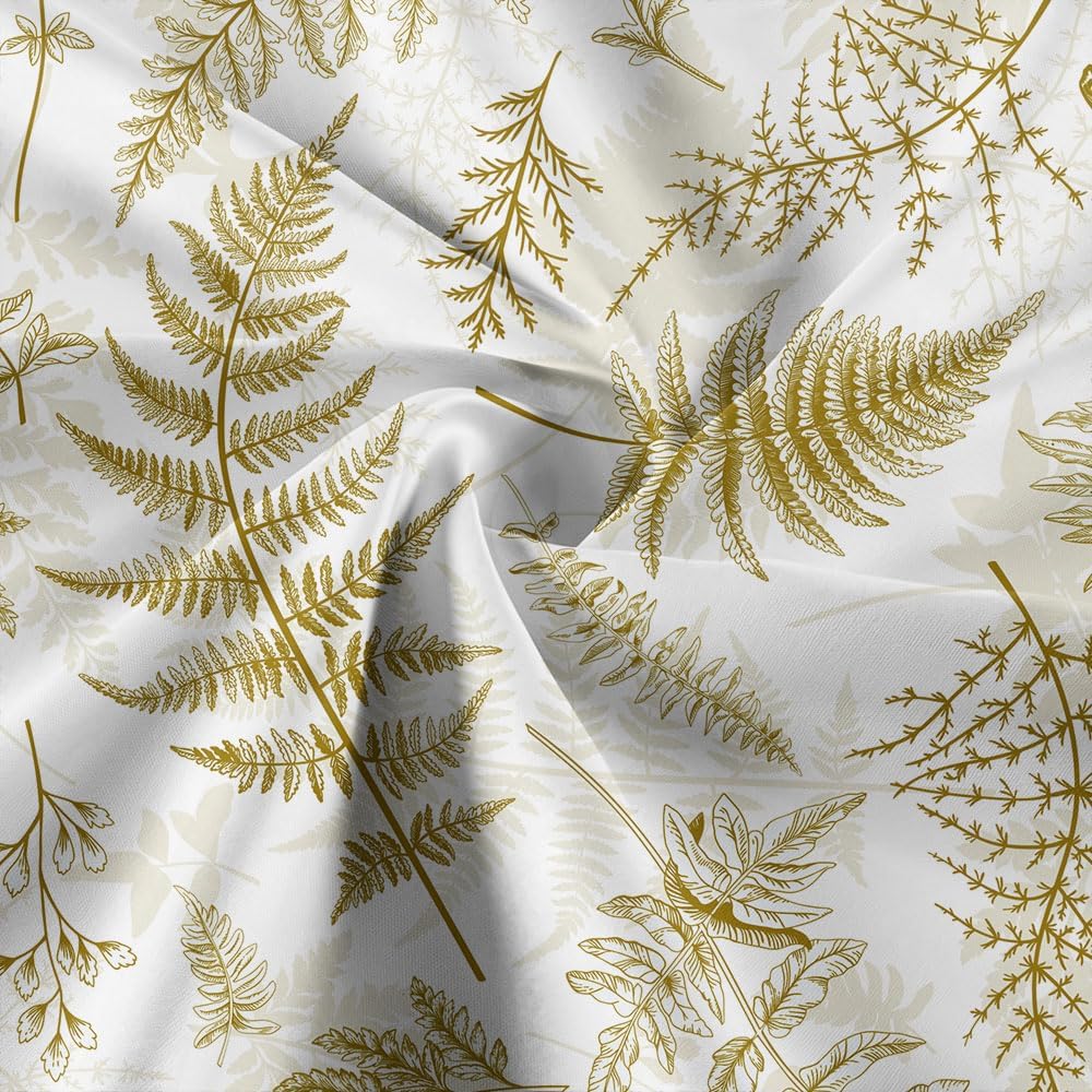 JAWO Yellow White Shower Curtain, Farmhouse Gold Plants Funny Butterflies Shower Curtain for Bathroom, Vintage Retro Aesthetic Boho Botanical Leaves Colorful Waterproof Fabric Bath Decor with Hooks