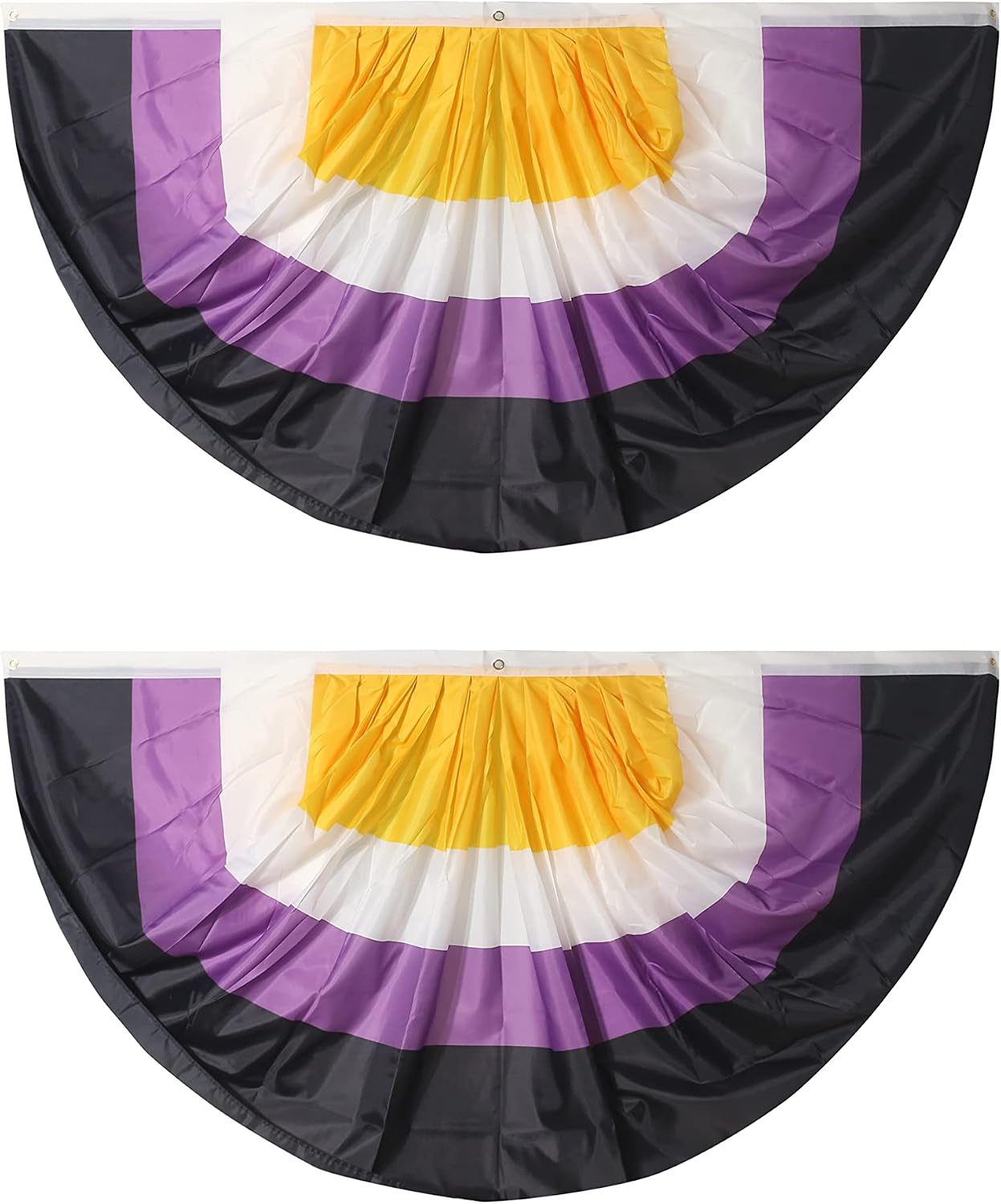 Nonbinary Rainbow Pride Pleated Fan Flag Bunting 3 x 6 Ft Rainbow Pleated 2 Pcs Fan Flag Banner, Nonbinary Half Flag Party Decorations Supplies For Parades,celebration,Festival.