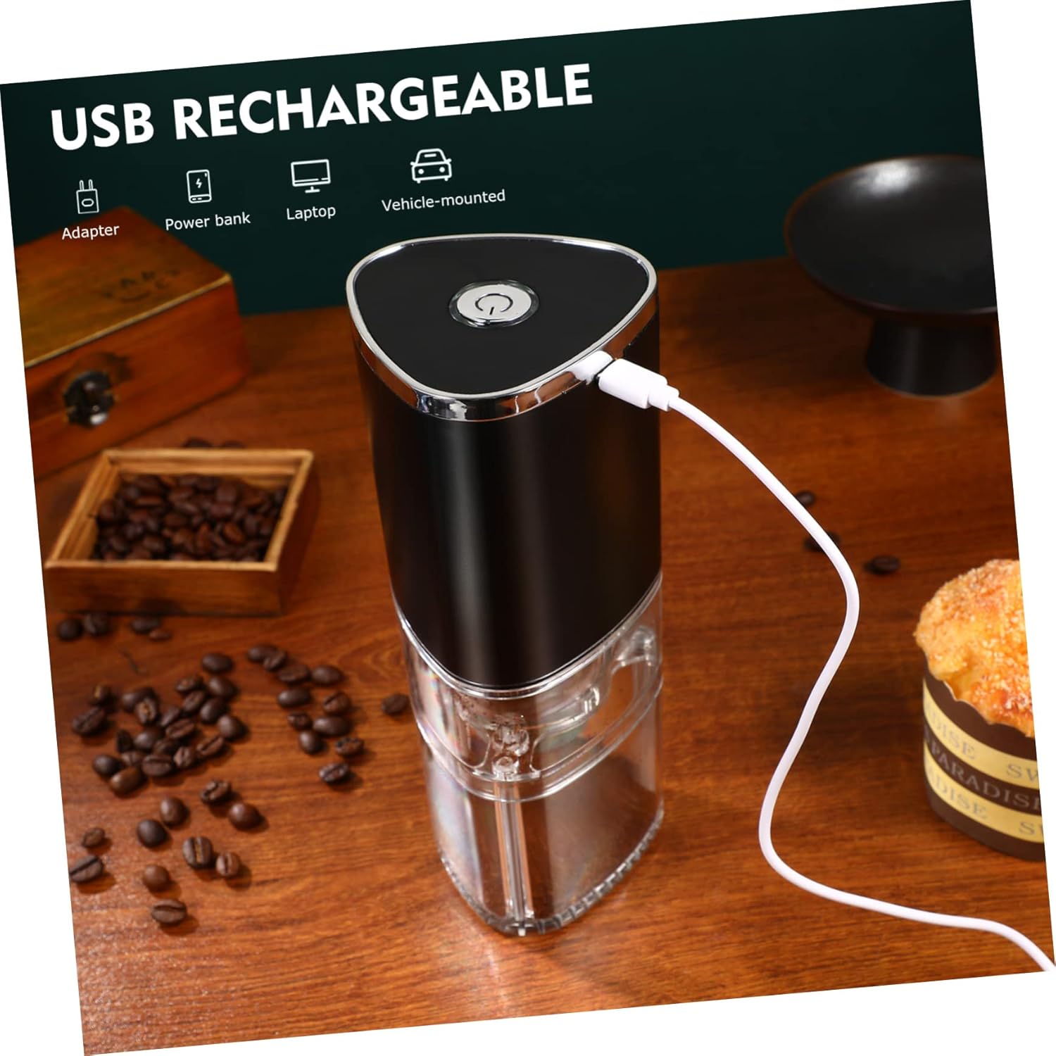 LIFKOME Rechargeable Electric Coffee Grinder with Burr High-precision Grinding Core for Home Use Detachable Magnetic Design Automatic Timing Function