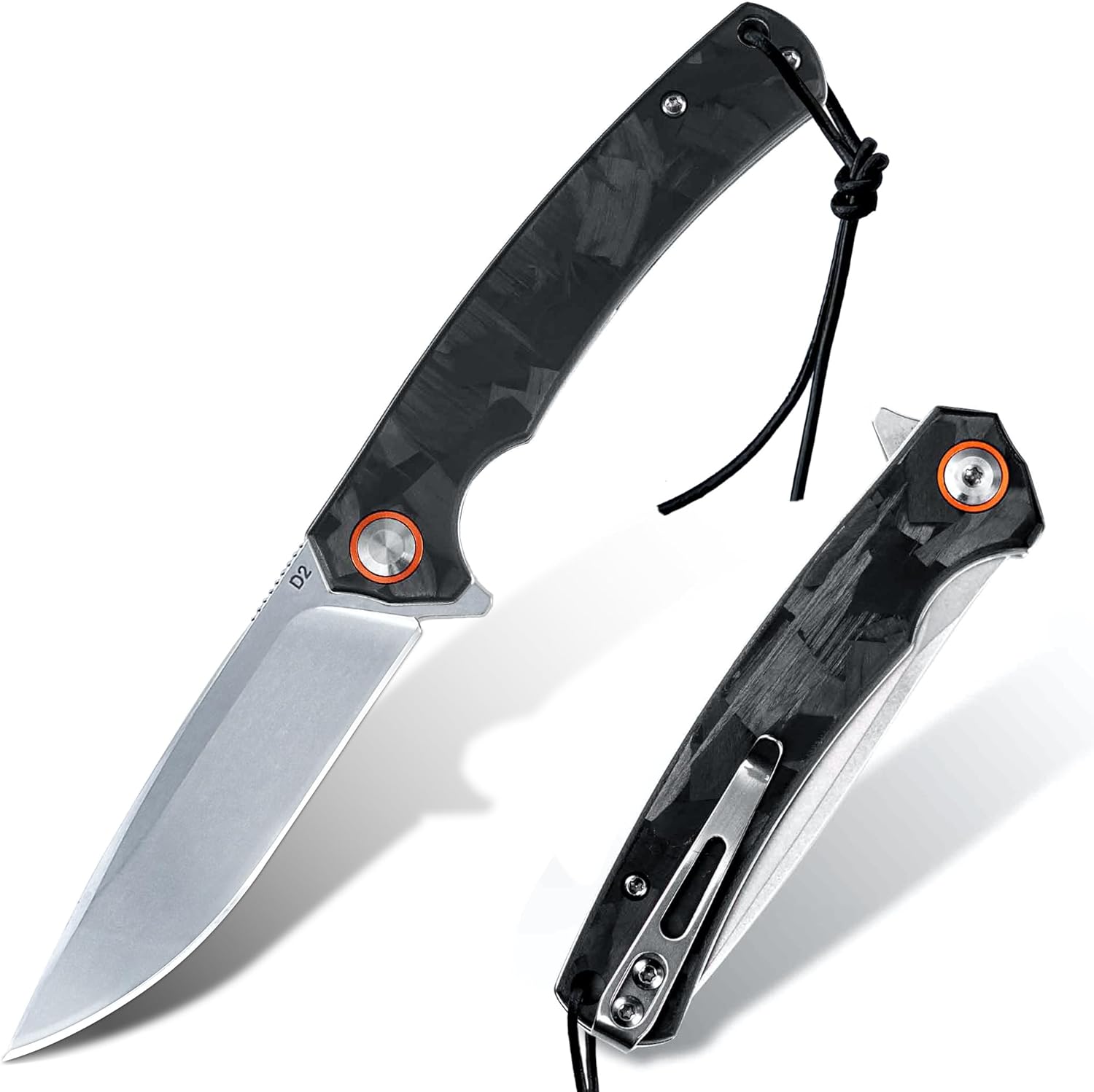 Pocket Knife for Men, 3.5" d2 Steel Folding Knife with Premium Carbon Fiber Handle, Ceramic Ball Bearing, Great Gift EDC knife for Outdoor Camping Hiking