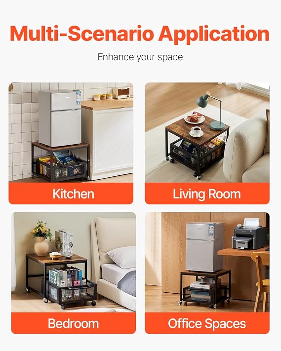 VEVOR Mini Fridge Stand with Storage 195 lbs Mini Fridge Table with Movable Storage Cart & Swivel Wheels, Coffee Bar Beverage Refrigerator Stand Mini Fridge Organizer for Home Dorm, Light Brown