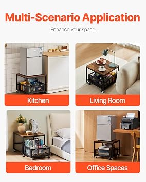 VEVOR Mini Fridge Stand with Storage 195 lbs Mini Fridge Table with Movable Storage Cart & Swivel Wheels, Coffee Bar Beverage Refrigerator Stand Mini Fridge Organizer for Home Dorm, Light Brown