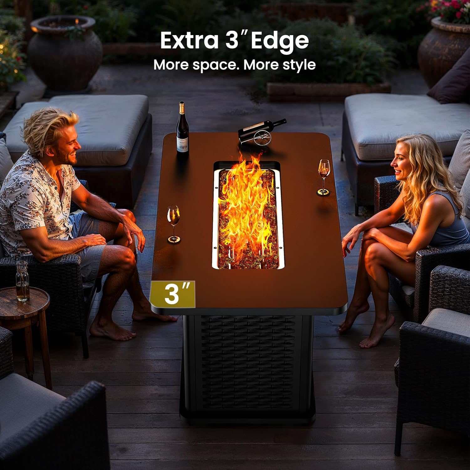 Ciays 43-Inch Rectangular Propane Fire Pit Table - 60,000 BTU, CSA-Certified 2-in-1 Design, 304 Stainless Steel H-Burner, Included Cover & Lava Rocks - Ideal for Gatherings & Parties