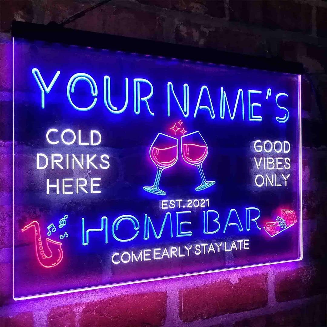 Personalized Red Wine Glass Home Bar Tri-Color LED Neon Light Sign Customize Name Date Text Quote Font White & Red & Blue 17.7 x 13.6 Inches st9s43-p3-tm-wrb