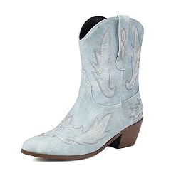 Bellirala Cowboy Boot for Women Ankle Cowgirl Boots Embroidered Western Ankle Booties Stacked Chunky Heels Pointy Toe Wide