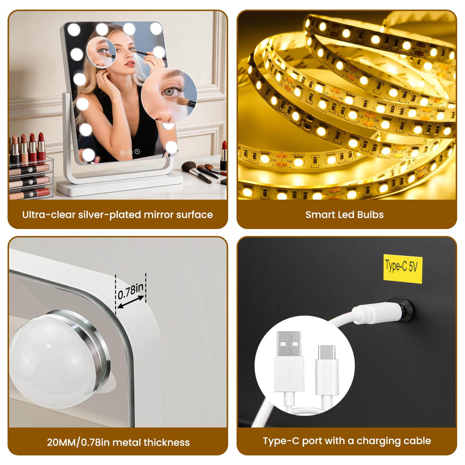 Bearolve Lighted Vanity Mirror with Dimmable 3-Color Lighting