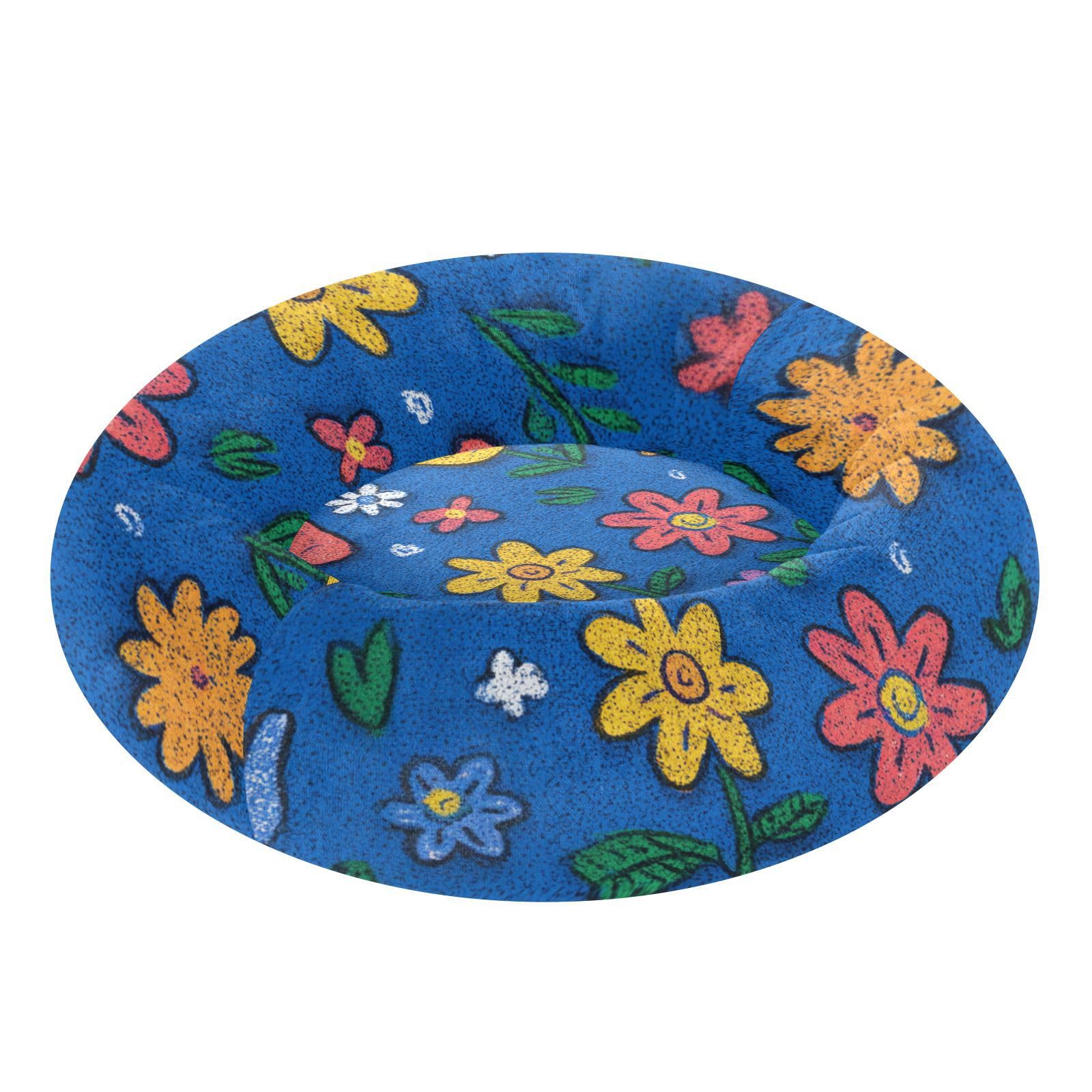 Lit antidérapant pour chat et chaton bleu XS avec joli motif à fleurs