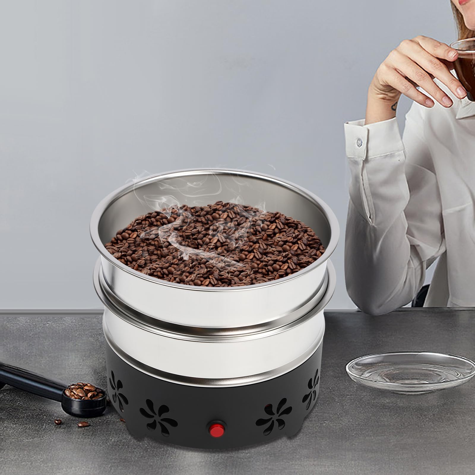 Kaffeebohnenkühler 600g Coffee Beans Cooler mit Doppelschichtfilter Abkühlen von gerösteten Kaffeebohnen Ektrische RöStküHlmaschine KaffeebohnenküHlung für Zuhause