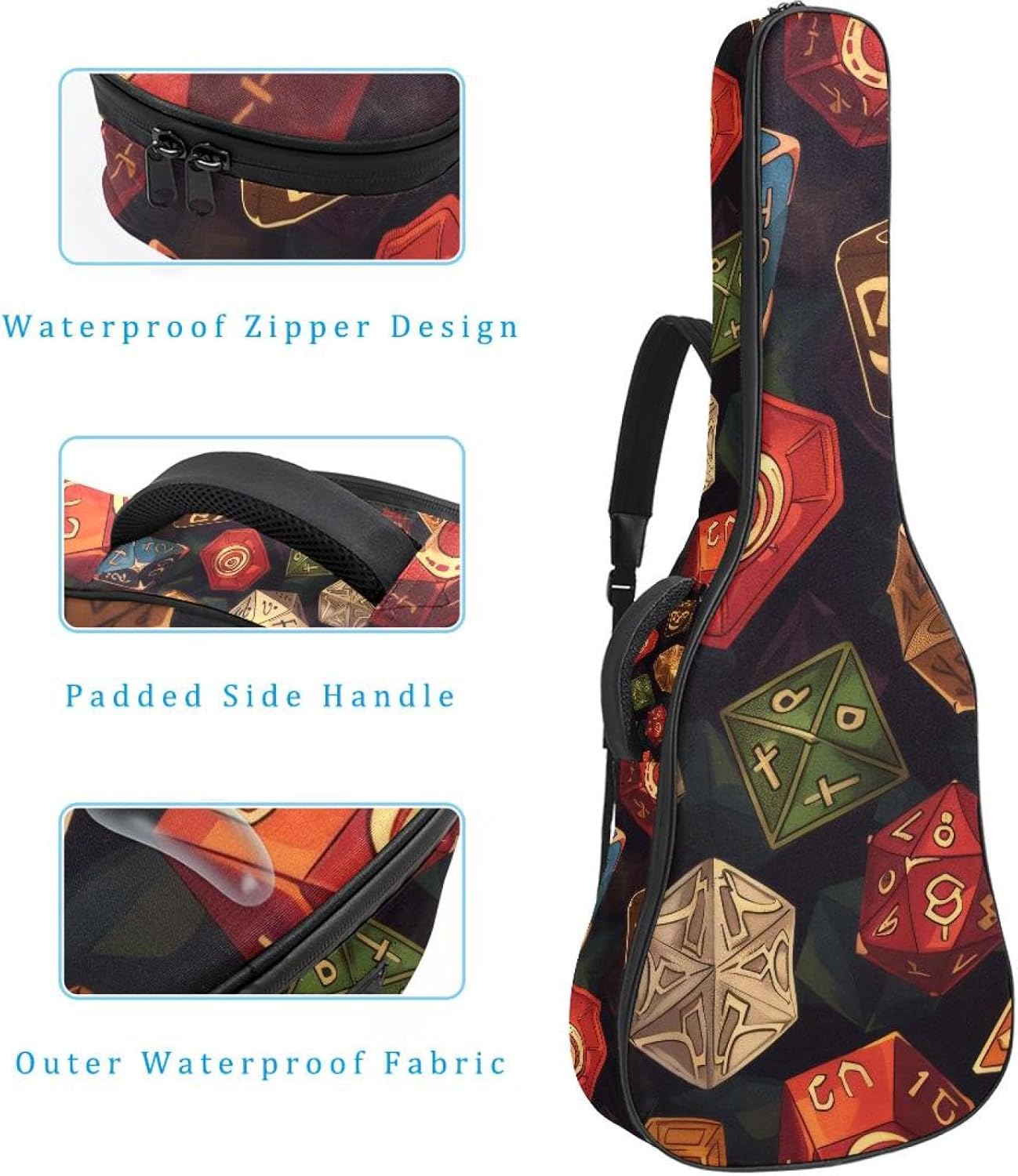 Acoustic Guitar Gig Bag 10mm Thick Padding, Soft Waterproof Guitar Case with Adjustable Backpack Straps for 40-42 Inch Guitar, Games Colorful Elements Pattern