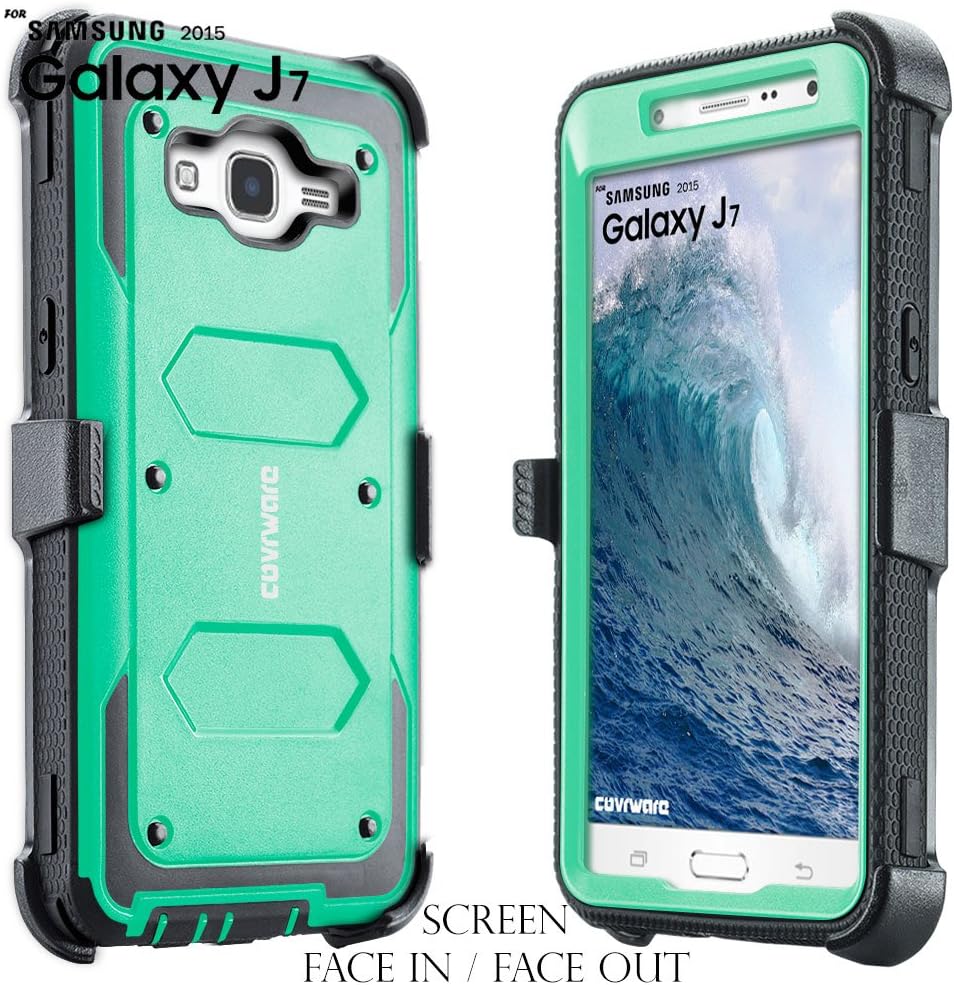 COVRWARE Galaxy J7 (2015)/ J700 [Aegis Series] Built-in [Screen Protector] Heavy Duty Full-Body Rugged Holster Armor Case[Belt Clip][Kickstand](T-Mobile/MetroPCS/Boost Mobile/Virgin), Teal