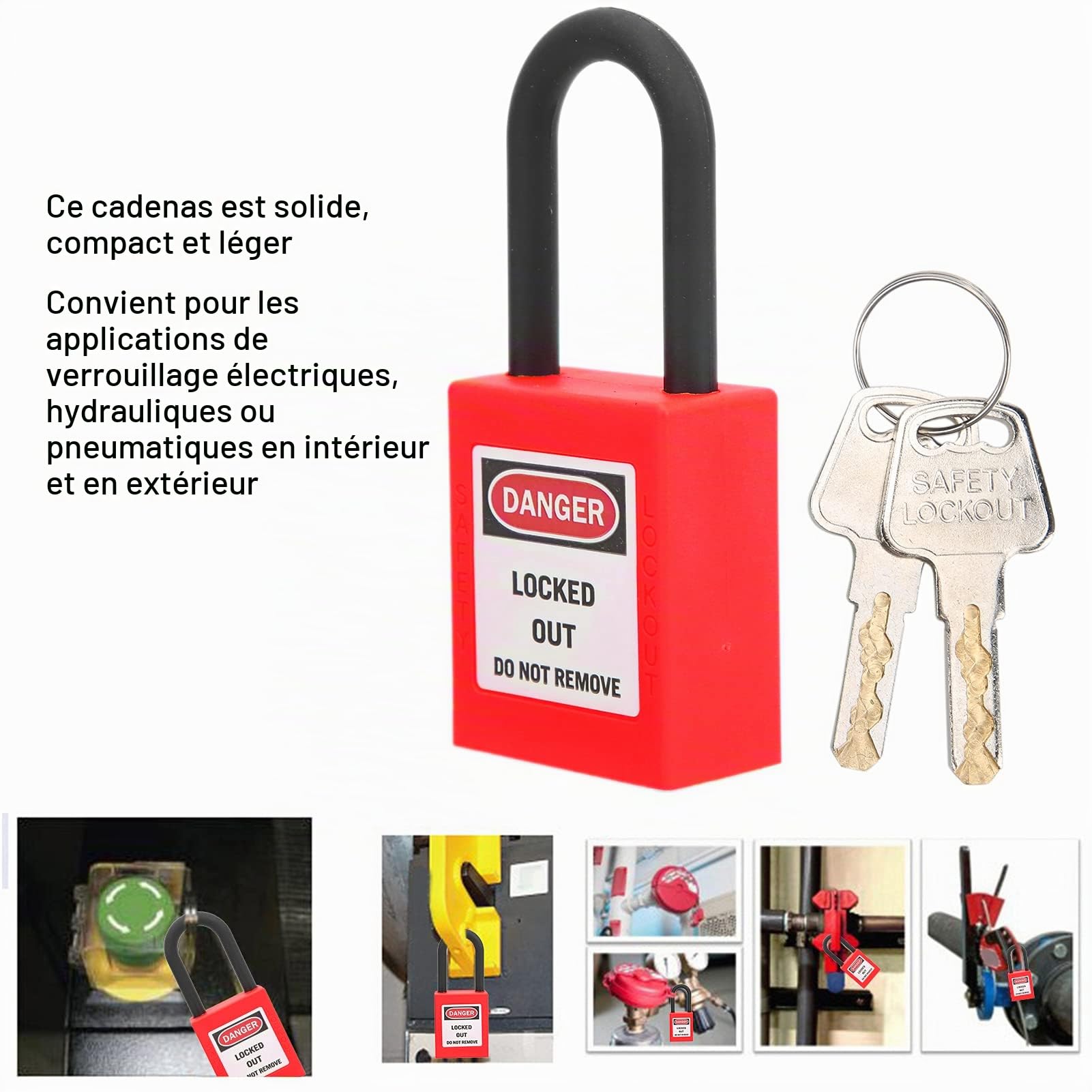 FILFEEL Verrou de Consignation, Cadenas de Sécurité en Nylon 38 Mm pour Site Industriel, Ensemble de Cadenas de Sécurité avec 2 Clés par Serrure, 10 Ensembles(Rouge)