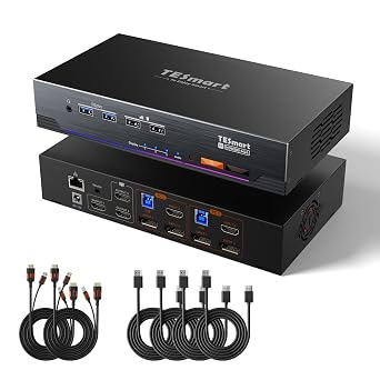 TESmart 8K@60Hz DisplayPort HDMI KVM Switch 3 Monitors 2 Computers