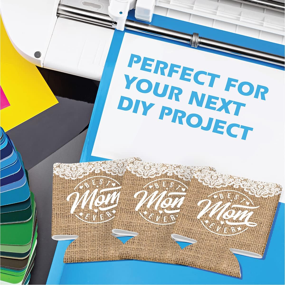 VictoryStore Blank Can Coolers – Burlap & Lace Design, 50-Pack Full-Color Beverage Sleeves for Screen Printing, Heat Transfer Vinyl, or DIY Personalization – Fits 12–16 oz Cans & Bottles