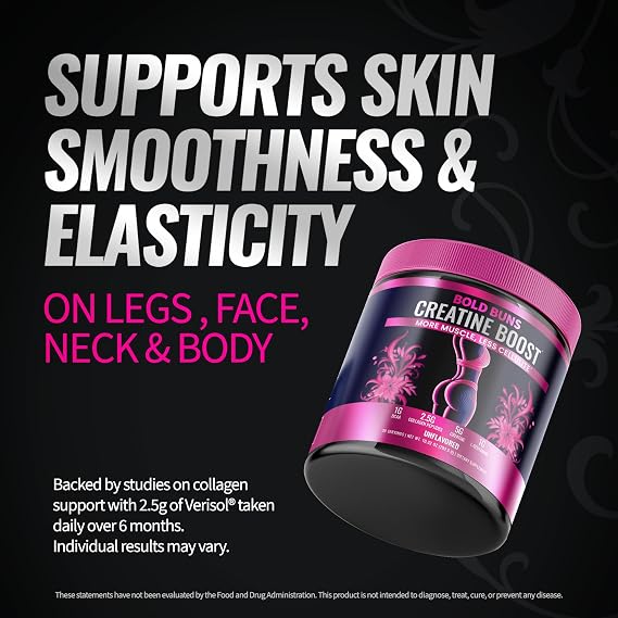 Bold Buns Creatine for Women Supplement with Collagen & BCAA Supports Muscle Development, Post-Workout Recovery, Skin Elasticity, Healthy Hair & Nail (30 Servings, Unflavored)