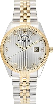 Miykon Mens Day Date Dress Watch with Genuine Crystals, 50M Water Resistant | Classic Luxury Design, Ion Polished Stainless Steel, Scratch Resistant Glass, Japanese Quartz with Quickset Calendar