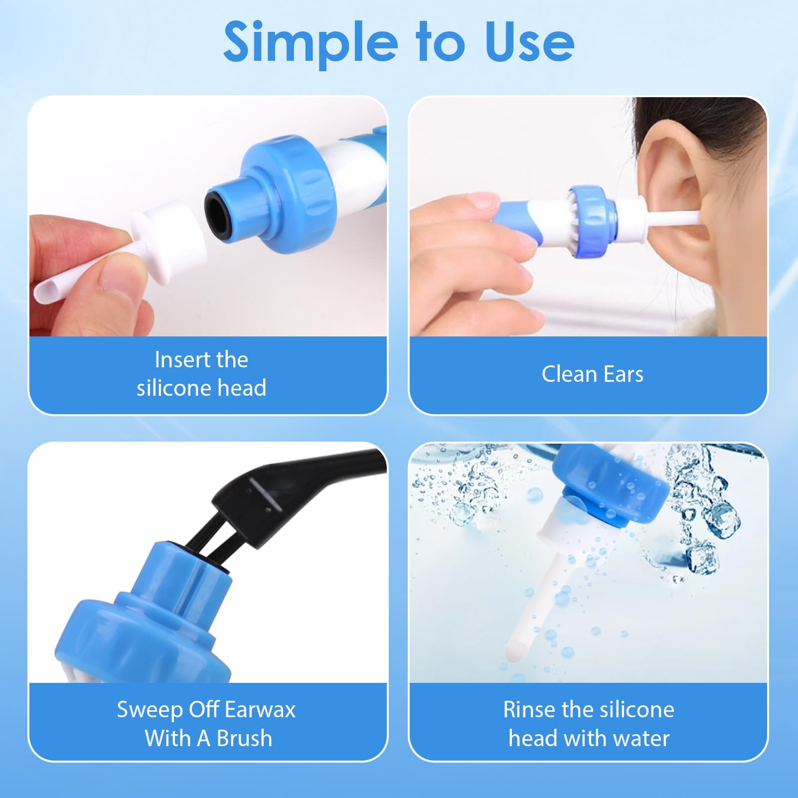 Yuio Aspirateur Oreille Cerumen, Nettoyant Oreille Avec 2 Têtes de Rechange Lavables et Batterie, Électrique Nettoyeur Oreilles Adulte, Appareil De Nettoyage Des Oreilles Pour Bebe Enfants Adulte