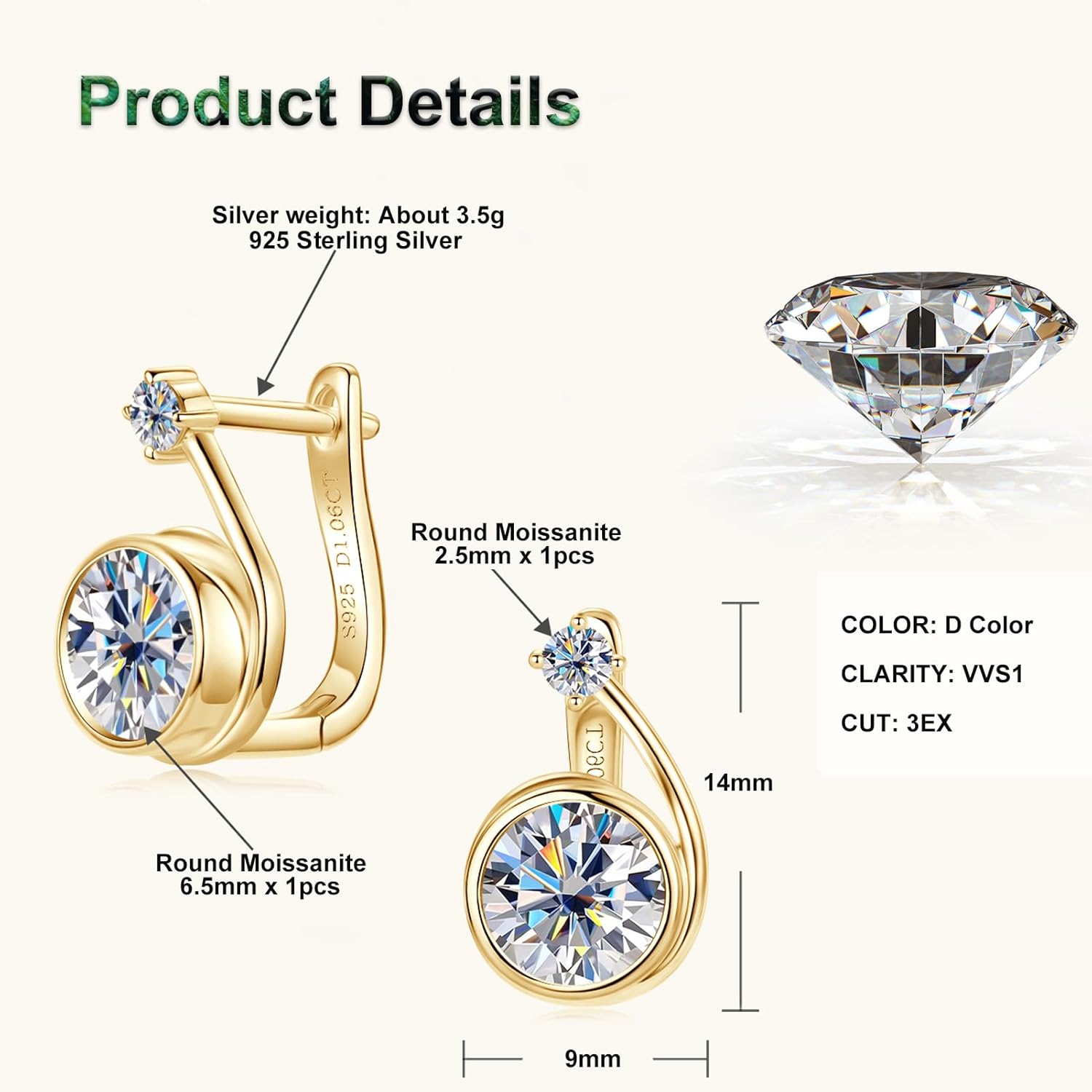 Snail-shaped Moissanite Hoop Earrings for Women, 2.12cttw D Color VVS1 Clarity 925 Sterling Silver Elegant Earrings for Wife Mom Birthday Holiday Jewelry Gifts - Image 3