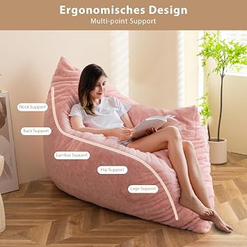 MAXYOYO Giant Bean Bag Bed - Square Bean Bag Chair - Large Sofa with Plush Cover and Fluffy Filling Included for Adult, Couples, Guest (Pink, King)