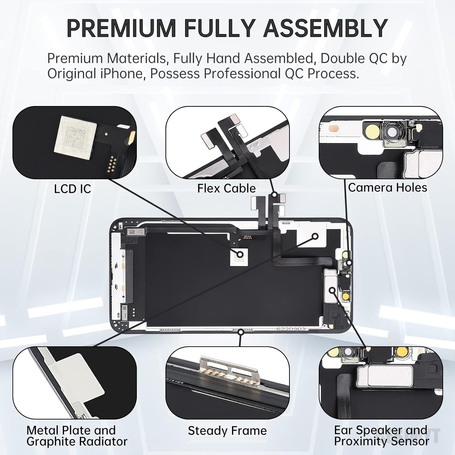 for iPhone 11 Pro Max Screen Replacement 6.5" with Ear Speaker Proximity Sensor 3D Touch Display Digitizer Full Assembly with Repair Kits Waterproof Adhesive Glass Fix Tools A2161 A2220 A2218