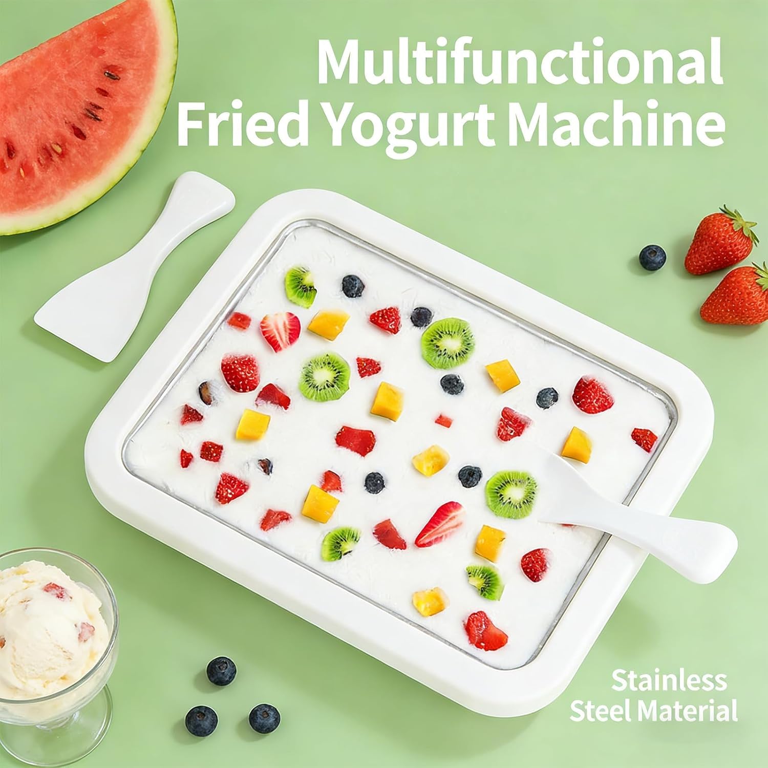 Rolled Ice Cream Maker, New At-Home Ice Cream Roller Maker, DIY Fun Family Activity Instant Ice Cream Tray with Instant Freeze Tray and 2 Scrapers(White+Pink)