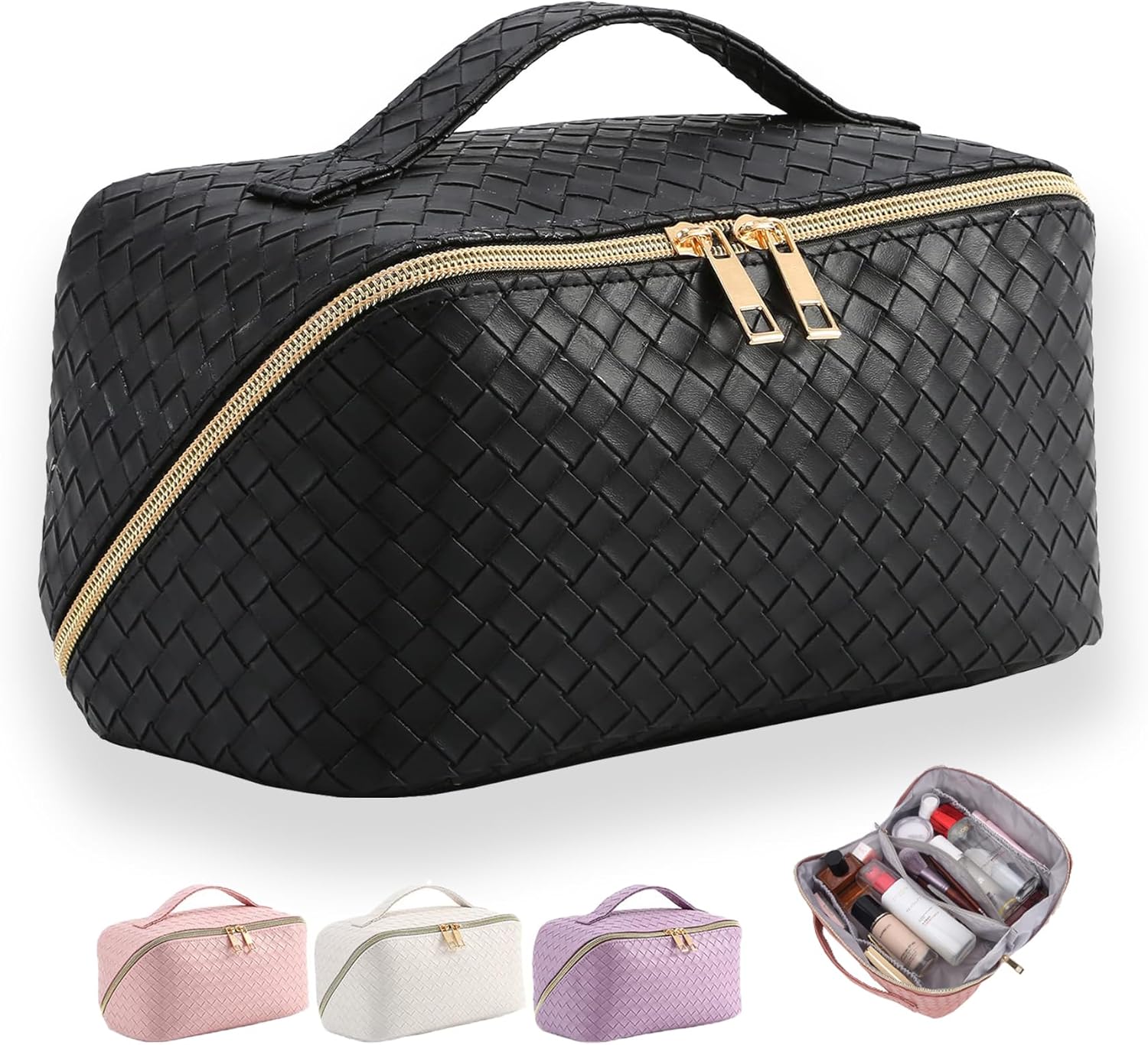 Bolsa de Cosméticos de Viaje de Gran Capacidad para Mujer, Bolsa Cuero ...