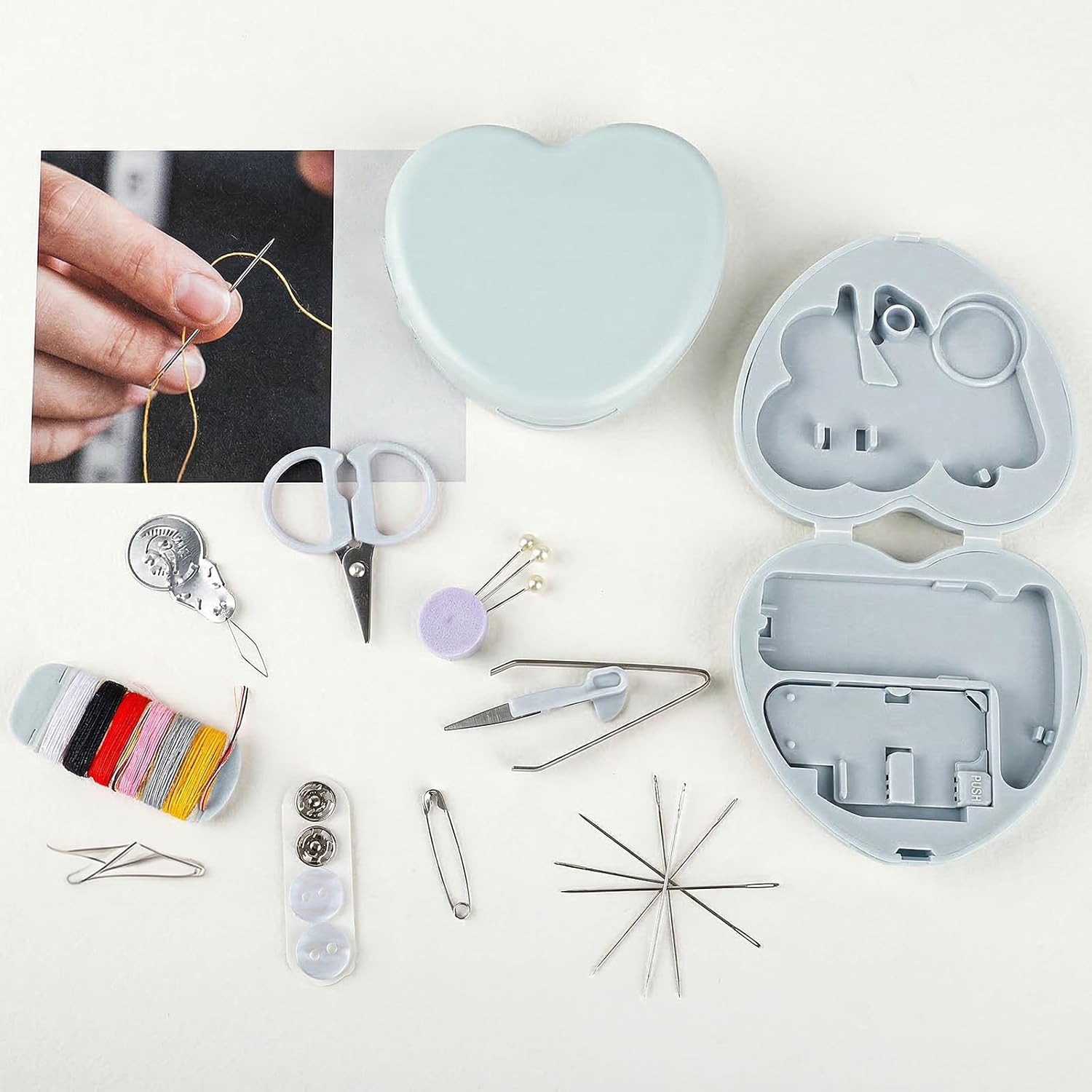 TIESOME 2Pcs Min Travel Sewing Kit, Portable DIY Emergency Sewing Repair Supplies Heart Shaped Sewing Storage Case with Needles, Buttons, Wire Pins, Thread Scissors