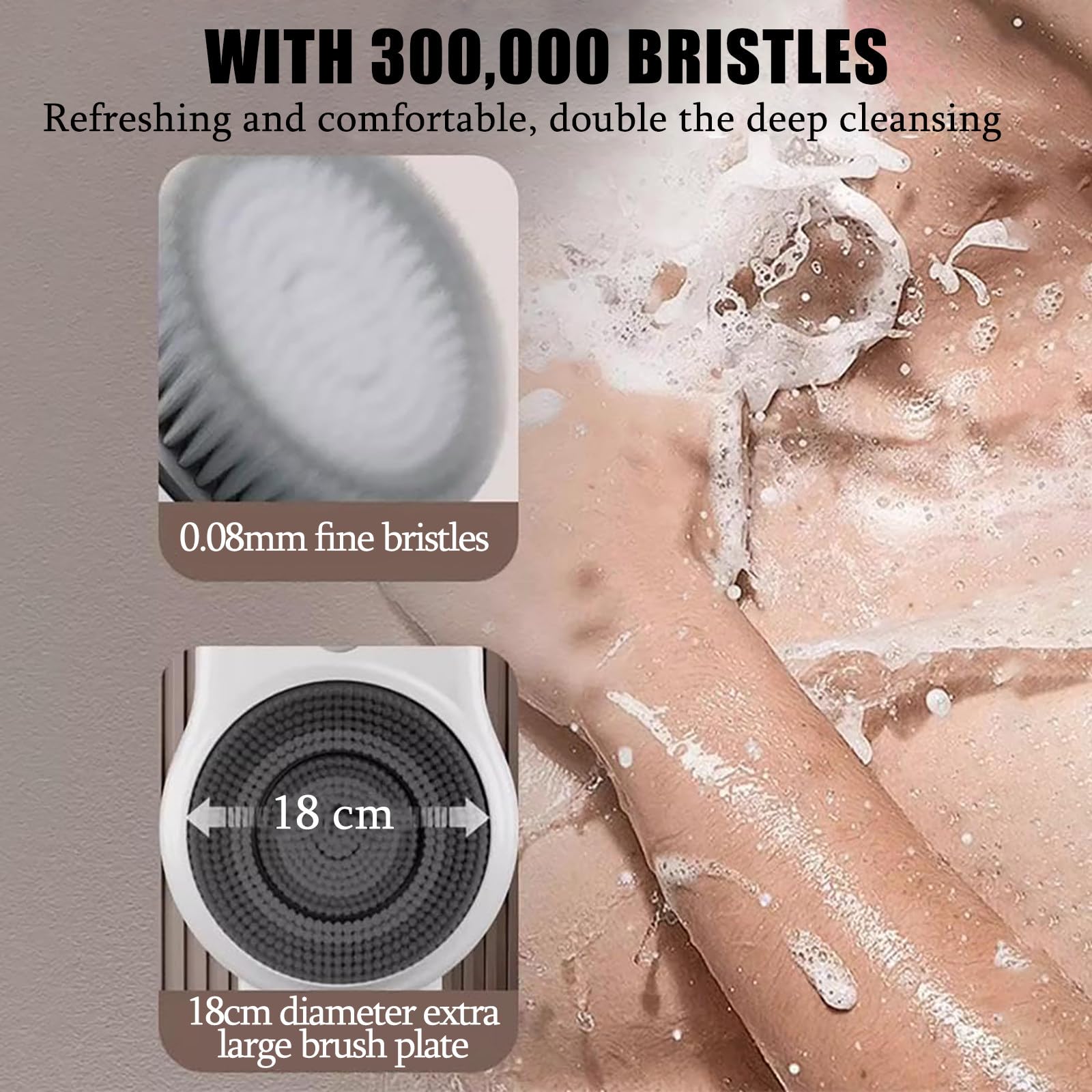 Brosse De Douche Murale pour Le Dos,Brosse éLectrique pour Le Corps,RéGlage à 2 Vitesses,Plaque De Brosse De 18cm, Plaque De Brosse Fendue,Batterie De 2600mah,pour Le Nettoyage du Corps