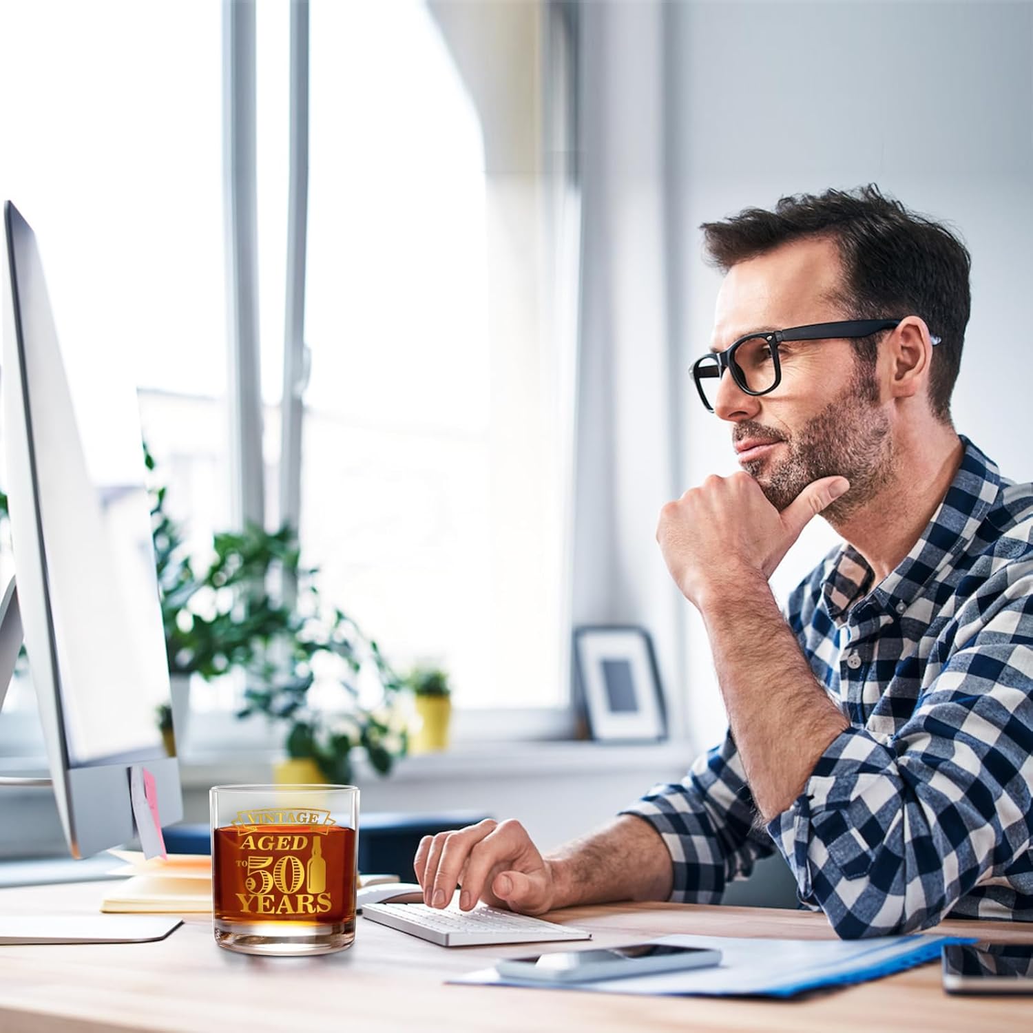 50th Birthday Gifts for Men - Vintage Whiskey Glass Set, 50th Birthday Decorations for Men Gift Ideas for Him, Husband, 50 Year Old Man - Wood Box & Whiskey Stones & Coaster & Anniversary Card - Image 7