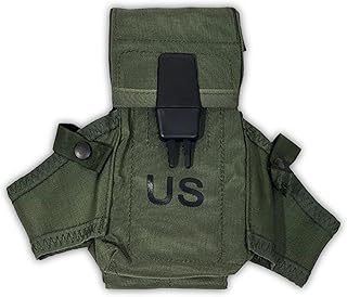 Ammo Can Man US Military Issue OD Olive Drab Green Rifle Magazine Mag Ammo Small Arms Pouch Case with Dual Grenade Carrier and Alice Attachment Clips