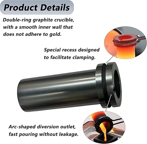 Miniatura 3 de Deruilong Crisol de grafito, crisol de grafito de alta pureza de 2.2 lbs4.4 lbs, oro fundido, plata, cobre, molde de fundición de horno herramientas
